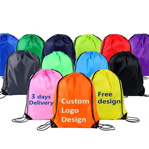Su geçirmez yüksek kaliteli özel 420D Polyester naylon İpli sırt çantası spor çantaları dize geri paketi logosu spor Cinch çuval