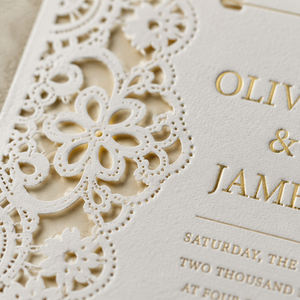 Suite de papeterie de <span class=keywords><strong>mariage</strong></span> en papier découpé au laser sur mesure, avec <span class=keywords><strong>dentelle</strong></span>, dorure à chaud, couleur ivoire, pour invitations, menus et marque-places, pour papeterie de mariée de haute couture, faible MOQ - Product Image 3