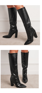Botas Altas hasta la Rodilla con Tacón Grueso y Puntiagudo, Estilo Europeo y Americano En el invierno de 2025, las nuevas botas One Foot - Product Image 3