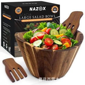 ชามสลัดอะคาเซียขนาดใหญ่ Nazox พร้อมที่จับสลัดไม้สำหรับใช้ในครัว - Product Image 1