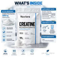 Créatine en poudre OEM en vrac 500 g sans saveur, approvisionnement direct usine pour hommes et femmes, soutien des performances musculaires