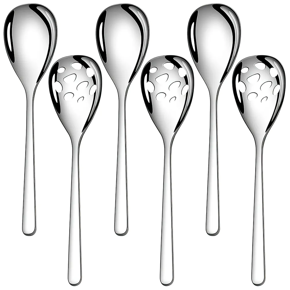 Custom Stainless Steel Serving Spoons Set Big Metal Soup Spoon Slotted Spoon for Buffet