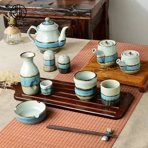 Tazas de café de porcelana para restaurante, tazas de cerámica con estampado a rayas, japonesas, hechas a mano, Sake, cerveza, té, venta al por mayor