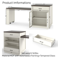 Table à manger extensible de 83,1'' avec plateau coulissant et étagères de rangement pour 2 à 6 personnes, îlot de cuisine avec portes en verre trempé