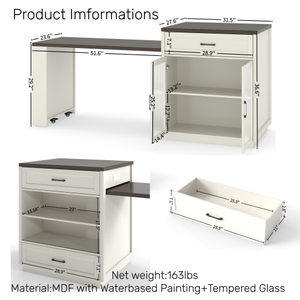 Tavolo da Pranzo Estensibile 83.1'' con Ripiani Scorrevoli <span class=keywords><strong>e</strong></span> Scaffali Portaoggetti per <span class=keywords><strong>2</strong></span>-6 Persone, Isola da Cucina con Porte in Vetro Temperato - Product Image 3