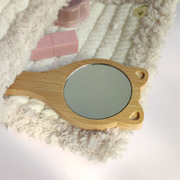 Miroir de maquillage en bois de bambou naturel pur petit miroir à poignée en forme de chat miroir portable avec logo personnalisé