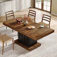 Table à manger rectangulaire moderne de style farmhouse de 63 pouces pour 4 à 6 personnes, base en bois rustique brun noir, cuisine, salle à manger
