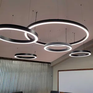 Lumière de suspension led de forme circulaire avec boîtier en aluminium, 1m/2m/3m/4m/5m