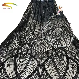 JF44601-JF44607 African lace dresses high quality embroidery sequined Velvet lace fabrics for French Bridal wedding dresses