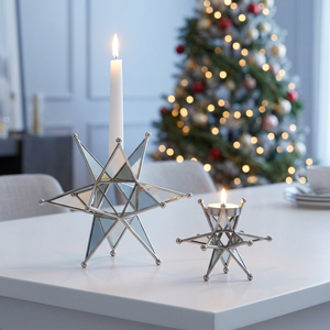 Wholesale Handmade Durable Mirror Glass Star Shape Metal <b>Candlestick</b> Holder for Christmas Home Tabletop Decorations - Product Image 1