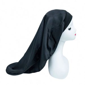 Gorro de Dormir Extra Suave de Satén con Banda Elástica de Seda para Mujeres con Cabello Rizado, Gorros Largos Personalizados con Botón a Presión - Product Image 2