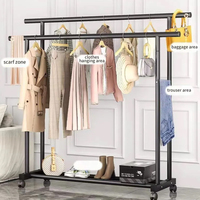 SANIPRO Porte-manteau mobile grande capacité à double tringle, organisateur de rangement en métal pour vêtements et chaussures, étagères de chambre