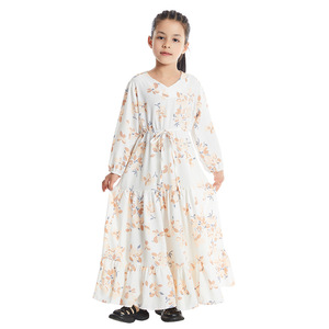 Kualitas tinggi 4 warna dicetak anak-anak Abayas anak perempuan Muslim gaun bunga anak-anak Arab Turki panjang Maxi jubah perempuan - Product Image 4