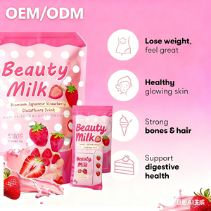 Kedatangan Baru 2025 Bubuk Susu Kecantikan Wajah Rendah Gula Rasa Stroberi Kolagen Terhidrolisis Premium Asam Hialuronat Vitamin C Antioksidan - Product Image 3