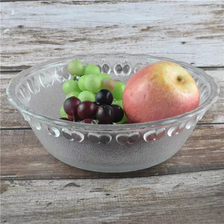Frosted Engraved Decorative Apple Design Glass Salad Bowl Set Stocked Lace Bowls For Fruits Dessert Nuts Noodles