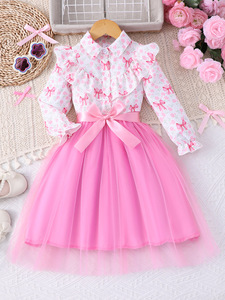 Nouvelle robe en maille à imprimé floral pour filles, à manches longues, avec nœud et <span class=keywords><strong>ceinture</strong></span> tissée, collection printemps - Product Image 6