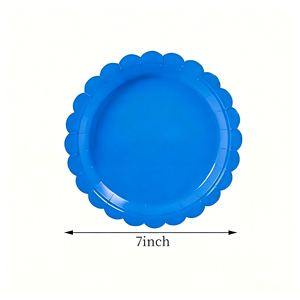 Assiettes en papier jetables bleu vif à bords festonnés 7 pouces pour anniversaire d'enfants, fête au bord de la <span class=keywords><strong>piscine</strong></span>, mariage, vaisselle de table - Product Image 2