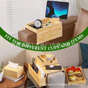 Plateau de canapé en bois avec compartiments amovibles, accoudoirs, plateau pour petit-déjeuner/collation et support pour téléphone. - Product Image 2
