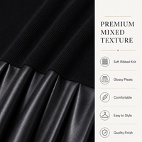 Robe pull mini sans manches à col montant pour femme, jupe plissée noire, coupe ajustée et évasée