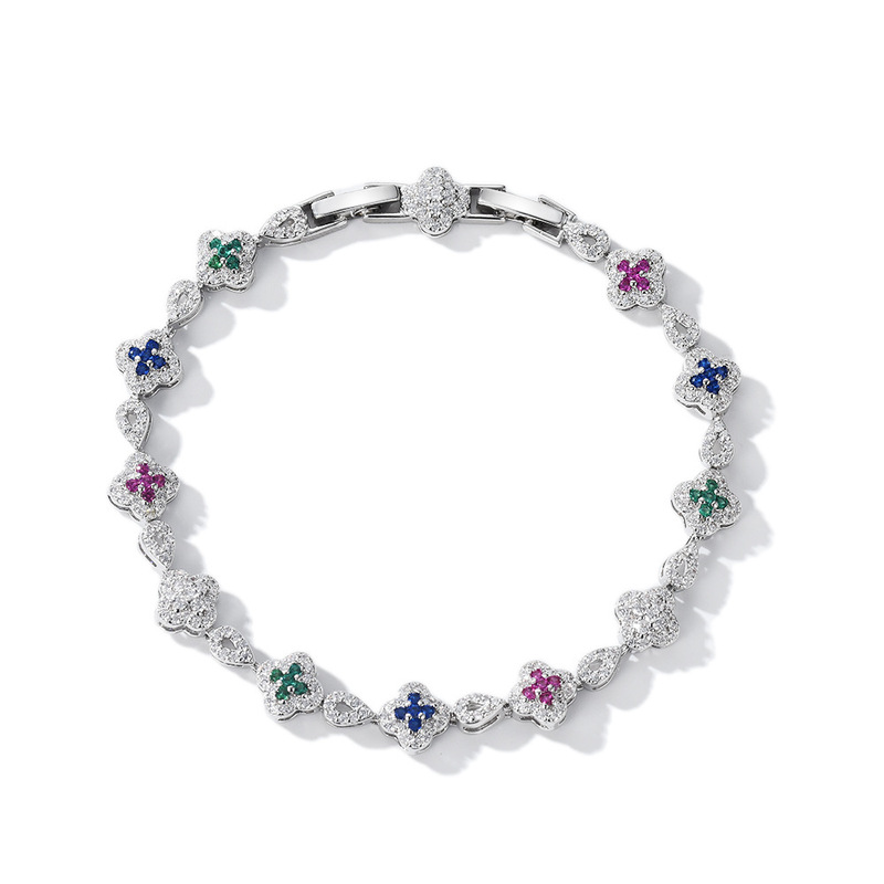 Light Luxury Multicolored Zircon Clover Bracelet