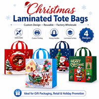 Sacs en non-tissé laminés de Noël de haute qualité, réutilisables, pour emballages cadeaux de fêtes, avec impression 3D réaliste du Père Noël