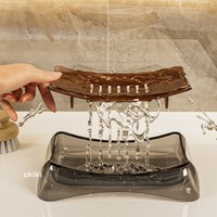 Porte-savon en bois à grain naturel avec égouttoir, support de comptoir sans perçage pour dortoir étudiant