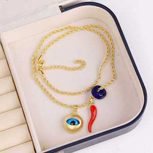 Collana con Ciondolo Occhio <span class=keywords><strong>Turco</strong></span> X199 in Vetro Rosso Peperoncino, Placcata Oro 18K, con Catena a Corda Intrecciata, Gioiello Esotico di Tendenza per Donna, Regalo alla Moda - Product Image 4