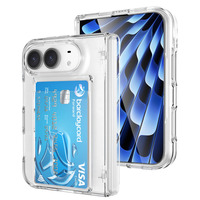 Étui de téléphone pliable avec porte-cartes effet peau, couvercle à charnière à fermeture automatique, protection intégrale antichoc en verre trempé pour iPhone Duo