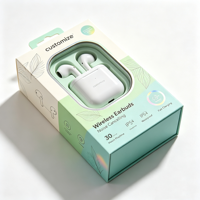 Boîte d'emballage personnalisée pour écouteurs, avec logo, fenêtre transparente, 30H, IP54, suppression du bruit, motif feuille dégradé, languette de suspension