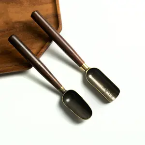 Chinese Tea spoon Copper alloy Tea shovel wooden handle green red tea spoon