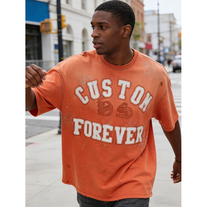 Camiseta de Hombre 100% Algodón, Estilo Urbano, Corte Holgado, Personalizada con Apliques de Pedrería y Bordado, Impresión OEM - Product Image 3