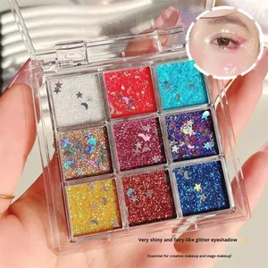 Palette de fards à paupières pailletés imperméables à 9 couleurs, sans colle, maquillage de scène, foncé, grand, ultra-brillant - Product Image 3