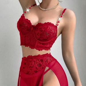 Sexy Dessous-Set Rot mit Riemen und Offenen Cups für Valentinstag und <span class=keywords><strong>Flitterwochen</strong></span>, Riemen-Design, <span class=keywords><strong>Flitterwochen</strong></span>-Geschenk - Product Image 1