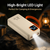 Nouvelle batterie externe portable haute capacité 30000 mAh avec charge rapide 22,5 W, câbles intégrés et écran LED, lumière d'urgence, ODM OEM