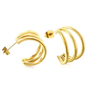 Pendientes de Aro de Acero Inoxidable con Baño de Oro PVD de 18K, Impermeables, con Tres Capas de Alambre, Joyería para Fiesta, Regalo para Mujer - Product Image 1