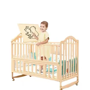 0-12years old child bed Rocking Raw Pine Wood Material Bed Baby/High Quality Convertible Swing Cot /Bed With Baby Bedding Set