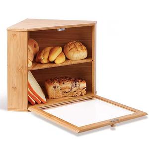 Bamboo Bread <b>Storage</b> <b>Box</b> <b>Wood</b> Color Covered Desktop Kitchen Corner Display <b>Box</b> - Product Image 3