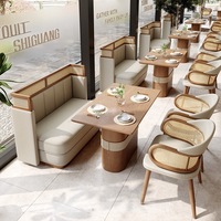 Ensemble de mobilier de restaurant en rotin et bois avec banquette et chaises assorties, table à manger pour café, restauration occidentale, usage commercial