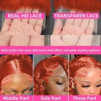 Perruque frontale en dentelle HD 350, cheveux humains vierges bouclés afro crépus, ombré orange jaune, gingembre, cheveux birmans bruts
