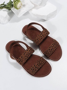 Women Leopard Print Flat <b>Sandals</b> Two Wide Straps <b>Elastic</b> Ankle Strap Open Toe Summer Casual Daily Beach Footwear - Product Image 3