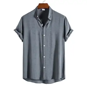पुरुषों के लिए नई शैलियों आकस्मिक ठोस रंग मौसम बारी-डाउन कॉलर कपास फैशन सार्वभौमिक शर्ट