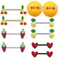 Gaibei Piercing de nombril en forme de cœur, style européen-américain, motifs fraise et ananas, en quartz transparent
