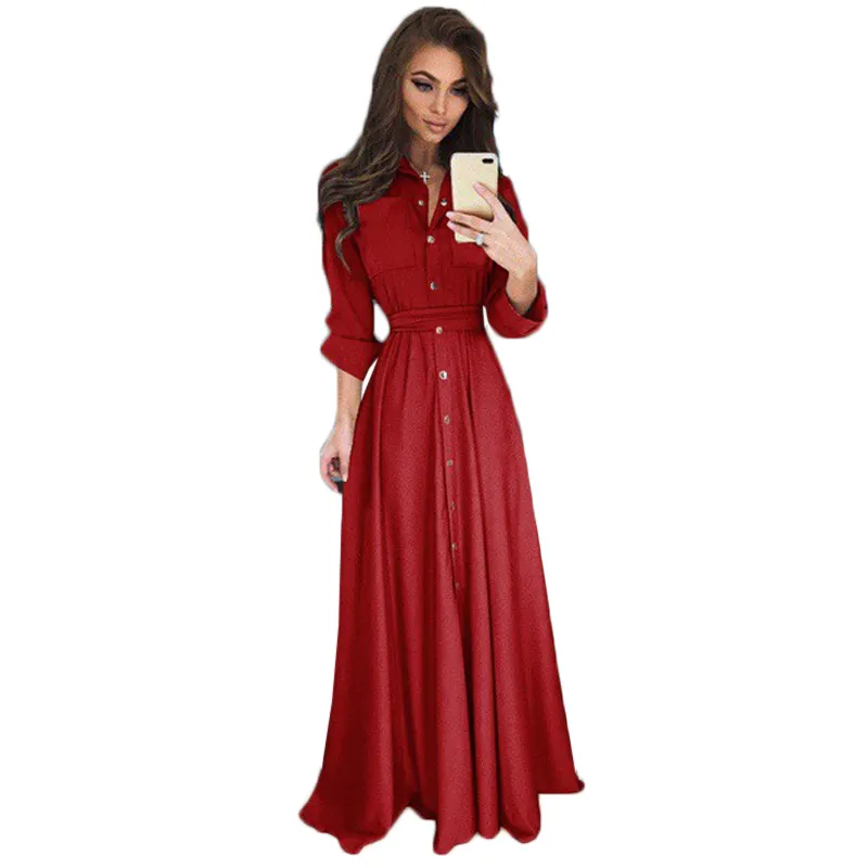 S - 5XL High Quality Long Full Sleeve Maxi Shirt Dresses Shop Online