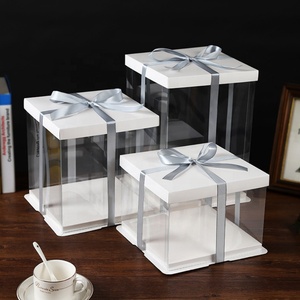 Transparent Plastic Cake <b>Boxes</b> with Lids Mini UV Advantage PET Material Square Shape Embossed Matt Laminated Cake Packaging - Product Image 3