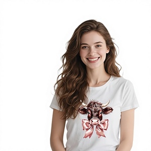 Transferencias DTF listas para planchar, 20 unidades, parches termoadhesivos de vaquera occidental para camisetas, lazo coqueto rosa, PVC resistente al agua para transferencia térmica - Product Image 1