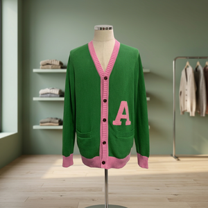 Cardigan en tricot grec AK 7GG personnalisé en laine/acrylique respirant avec broderie de lettres, pull de haute qualité pour hommes, vente en gros - Product Image 4