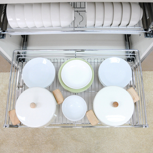 Panier de rangement coulissant moderne en acier inoxydable à 3 côtés, fermeture douce, chromé, étanche, à 2 niveaux pour tiroir de cuisine - Product Image 5