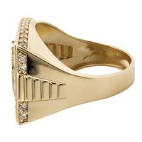 Religiöser Statement-Ring für Herren, Goldton, Quadratische Oberseite mit Jesus-Prägung, Zirkon-Umrandung, Anpassbar, Großhandelsschmuck