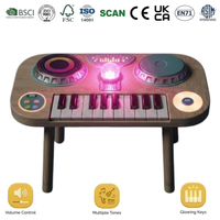 Jouet musical en bois multifonctionnel - Table DJ 2-en-1 avec clavier de piano et lumières, design robuste et stable