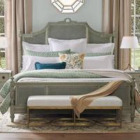Lit en rotin et bois de style vintage français, grand lit en bois avec tête de lit sculptée en saule, mobilier de chambre à coucher